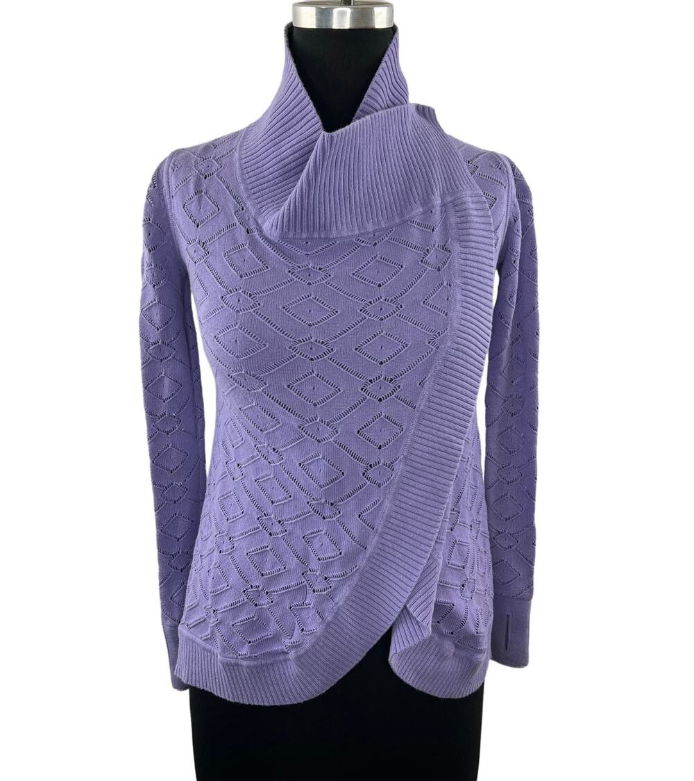 Ivivva Purple Cardigan Sweater Cotton Thumb Hole Ribbed Mock Neck Knit Size 10